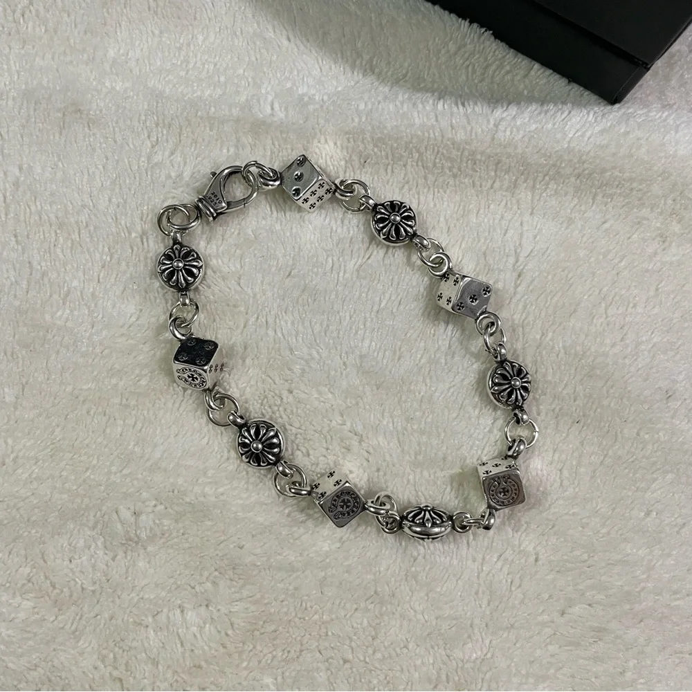 Chrome Hearts Silver Floral & Cube Link Bracelet